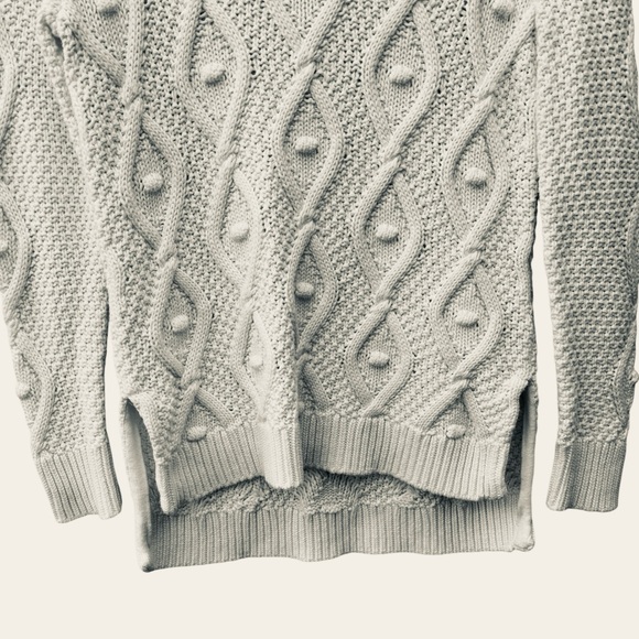 Rachel Zoe Women’s S Bobble Cable Knit Mock Neck Long Sleeve White Sweater - Picture 4 of 8